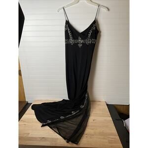 Dave & Johnny Prom Dress Gown 9/10 Black Floral Beaded Embellished Y2K